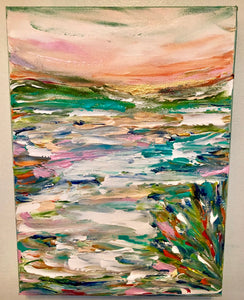 Dream a little art | Landscape Art with beautiful greens and pinks hand painted