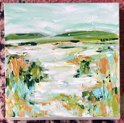 Dream a little Art | Original landscape abstract with greens and blues | South Carolina Artist