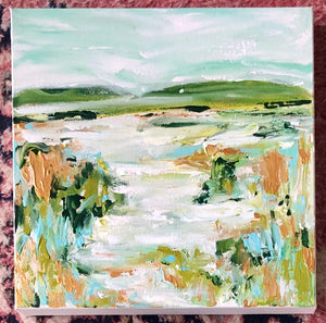 Dream a little Art | Original landscape abstract with greens and blues | South Carolina Artist