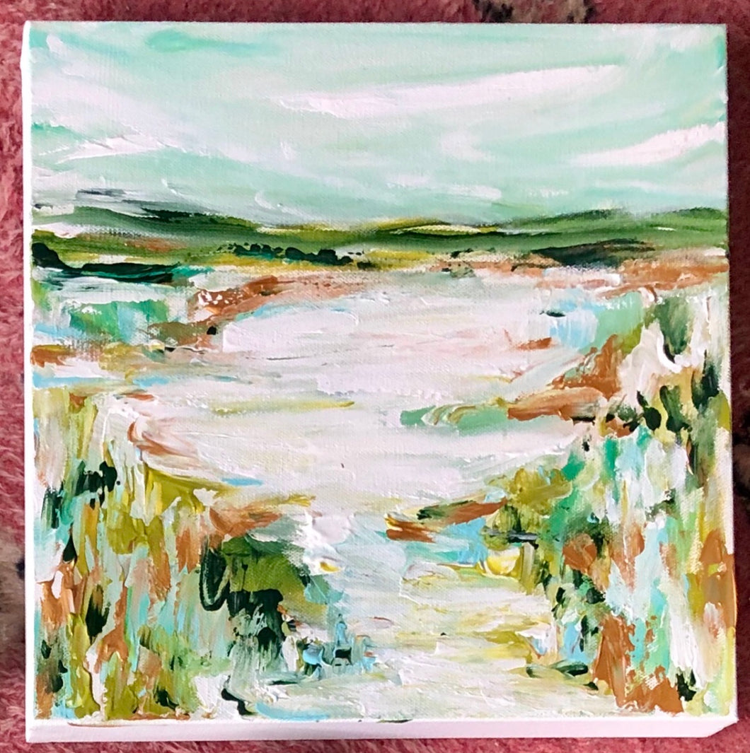 Dream a little ART | Landscape abstract hand painted southern artist | Blues and greens | Peaceful art