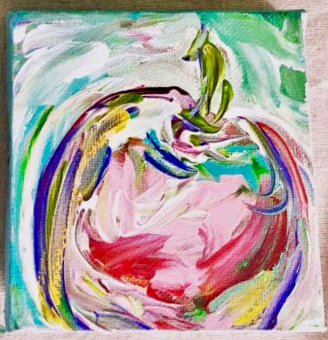 Dream a little ART | Food art | Hand painted red and white apple by southern artist